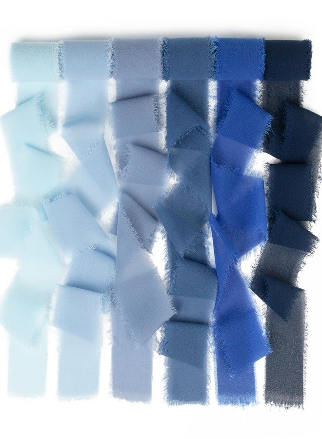 Mlurcu Handmade Fringe Chiffon Silk Ribbon - 1.5 Inch x 3Yd, Multi-Blue (Baby, French, Dusty, Dark, Royal, Navy) for Wedding Invitation, Flower Bouquets, Gift Wrapping, Baby Shower - Image 1